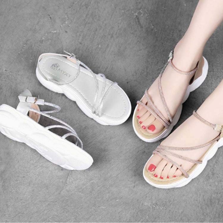 Increase Thickness Bottom Simple Bright Diamond Non-slip Wear-resistant Casual Sandals for Women
