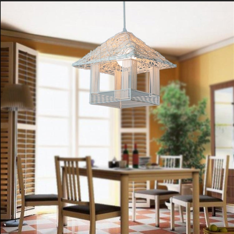 Chinese Style Square Pavilio Rattan Pendant Lamp Ceiling Lamp for Bedroom Living Room Dining Room