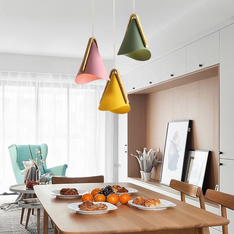 Vantage Natural Environmentally Friendly Trumpet Shape Wrought Iron Solid Wood Pendant Lamp Ceiling Lamp for Bedroom Living Room Study Dining Room (Yellow)
