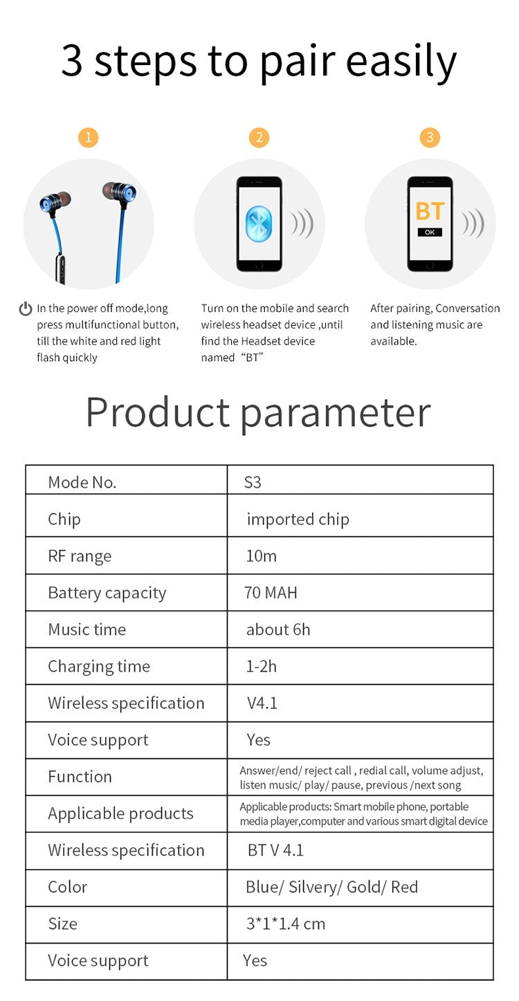 Moloke S3 Hanging Ear Sports Bluetooth Earphone Waterproof Anti-sweat Stereo Sound Headset