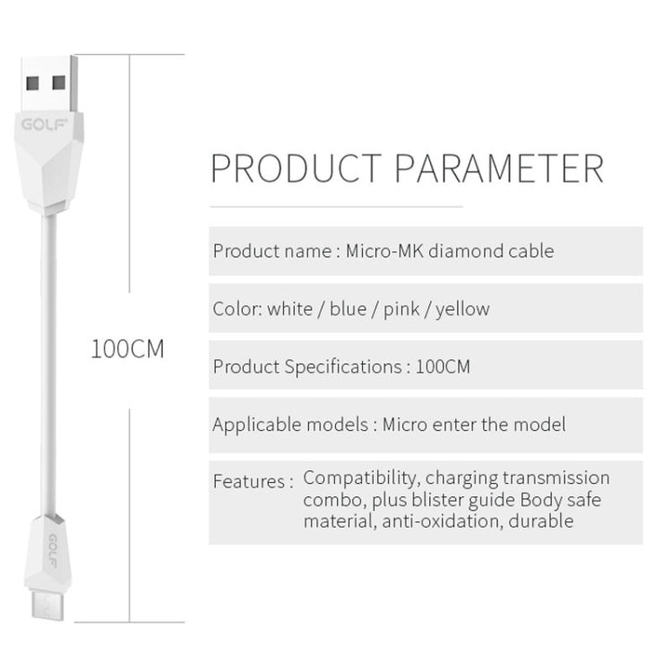 GOLF GC-27m Micro USB to USB 1m Diamond Quick Charging USB Data Cable for Galaxy, Huawei, Xiaomi, HTC, Sony and Other Smartphones