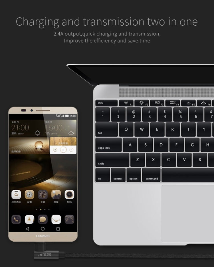 GOLF GC-48m 1m PUDDING 90 Degree Elbow Micro USB to USB 2.4A Fast Charging USB Data Cable for Galaxy, Huawei, Xiaomi, HTC, Sony and Other Smartphones