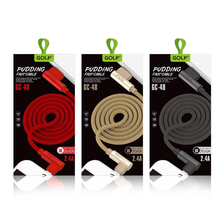 GOLF GC-48m 1m PUDDING 90 Degree Elbow Micro USB to USB 2.4A Fast Charging USB Data Cable for Galaxy, Huawei, Xiaomi, HTC, Sony and Other Smartphones