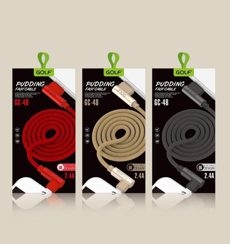 GOLF GC-48t 1m PUDDING 90 Degree Elbow USB-C / Type-C to USB 2.4A Fast Charging USB Data Cable for Galaxy S8 & S8+ / LG G6 / Huawei P10 & P10 Plus / Xiaomi Mi 6 & Max 2 and other Smartphones (Red)