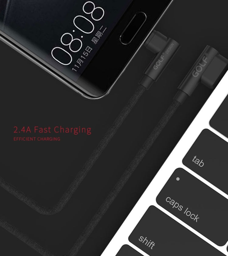 GOLF GC-48t 1m PUDDING 90 Degree Elbow USB-C / Type-C to USB 2.4A Fast Charging USB Data Cable for Galaxy S8 & S8+ / LG G6 / Huawei P10 & P10 Plus / Xiaomi Mi 6 & Max 2 and other Smartphones (Red)