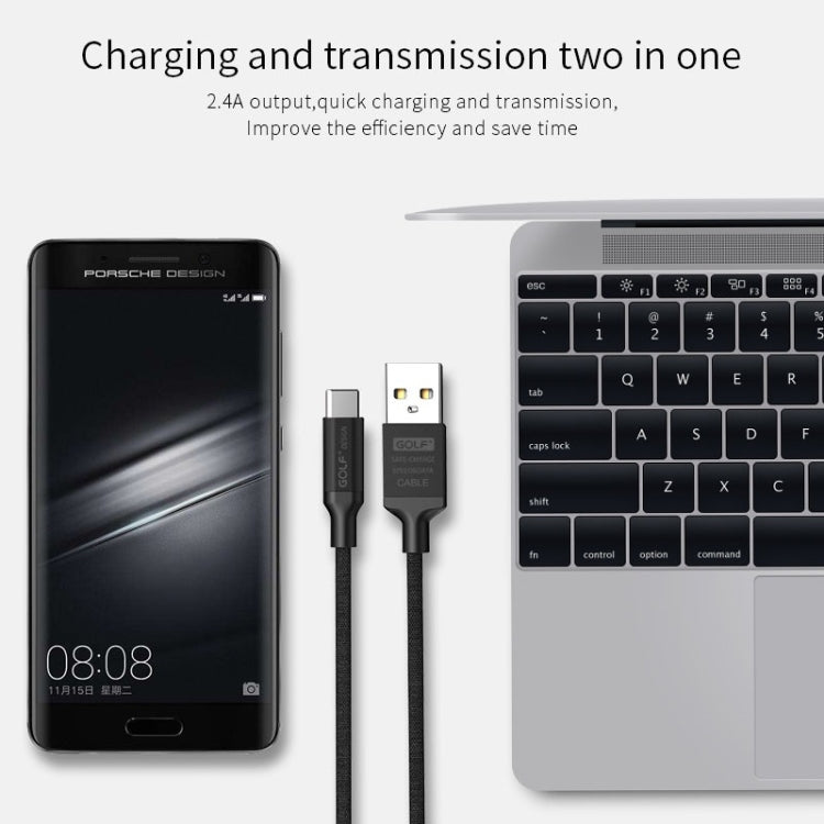 GOLF GC-52t Fabric Weave USB-C / Type-C to USB 2.4A Fast Charging USB Data Cable for Galaxy S8 & S8+ / LG G6 / Huawei P10 & P10 Plus / Xiaomi Mi 6 & Max 2 and other Smartphones