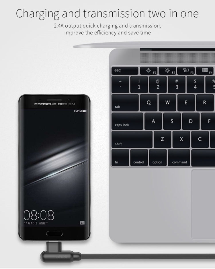 GOLF GC-45t 1m 90 Degree Elbow USB-C / Type-C to USB 2.4A Fast Charging USB Data Cable for Galaxy S8 & S8+ / LG G6 / Huawei P10 & P10 Plus / Xiaomi Mi 6 & Max 2 and other Smartphones (Black)