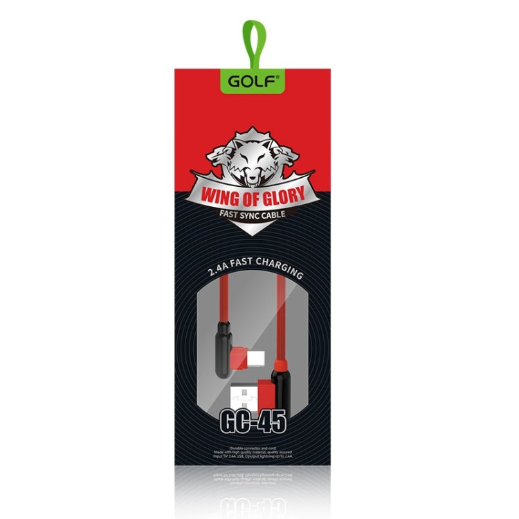 GOLF GC-45t 1m 90 Degree Elbow USB-C / Type-C to USB 2.4A Fast Charging USB Data Cable for Galaxy S8 & S8+ / LG G6 / Huawei P10 & P10 Plus / Xiaomi Mi 6 & Max 2 and other Smartphones (Black)