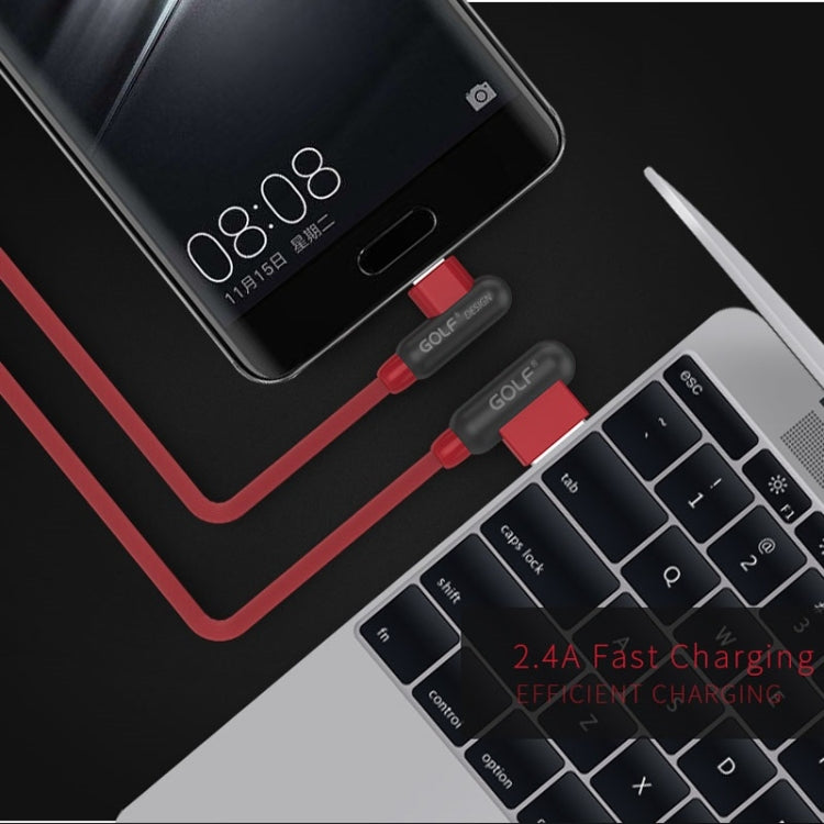 GOLF GC-45t 1m 90 Degree Elbow USB-C / Type-C to USB 2.4A Fast Charging USB Data Cable for Galaxy S8 & S8+ / LG G6 / Huawei P10 & P10 Plus / Xiaomi Mi 6 & Max 2 and other Smartphones (Black)