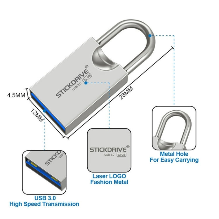 STICKDRIVE 16GB USB 3.0 High Speed Creative Love Lock Metal U Disk