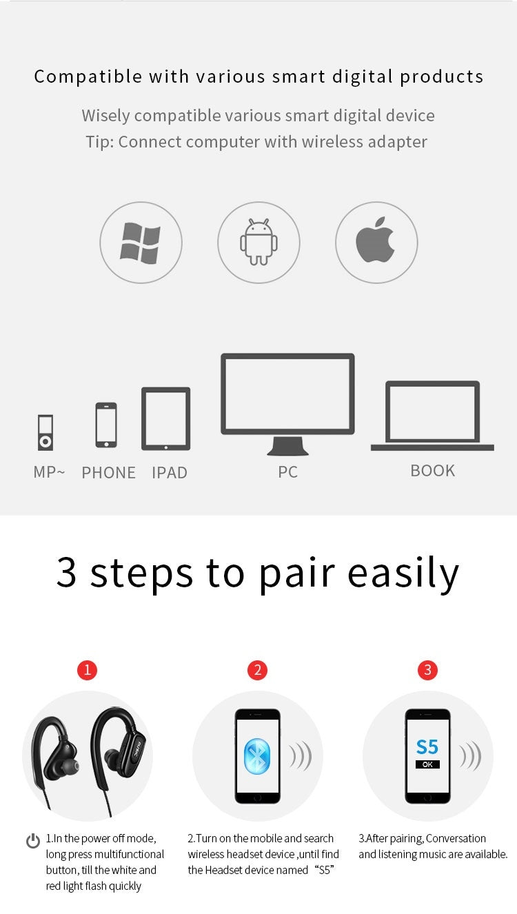 Moloke S5 Hanging Neck Sports Wireless Control Bluetooth Earphone Waterproof Anti-sweat Stereo Sound Headset