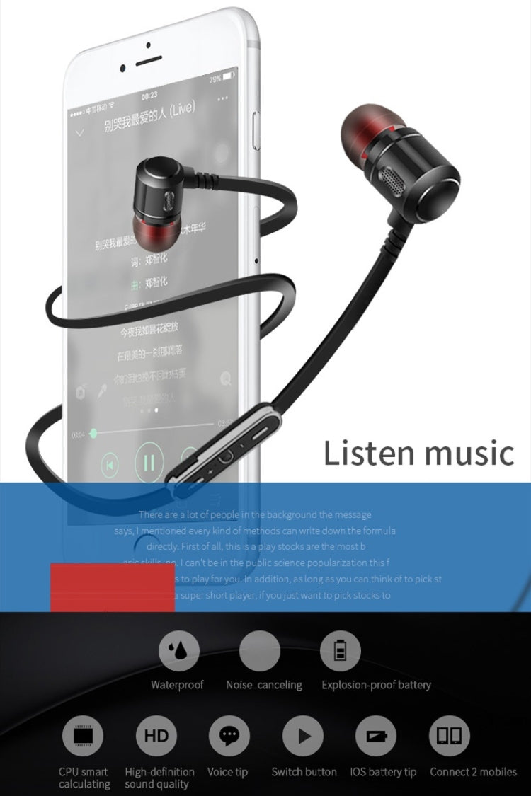 Moloke S8 Hanging Neck In-Ear Sports Bluetooth Earphone Waterproof Anti-sweat Stereo Sound Headset