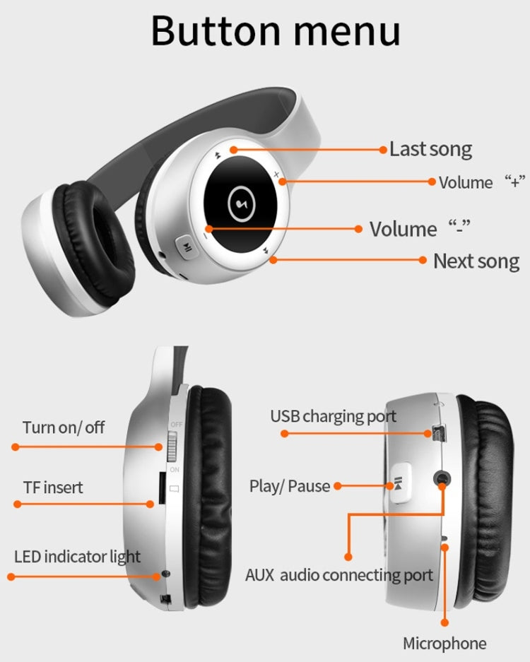 Moloke T8 Foldable Wireless Bluetooth Headset Stereo Sound Earphones, Support TF Card & Handfree Function