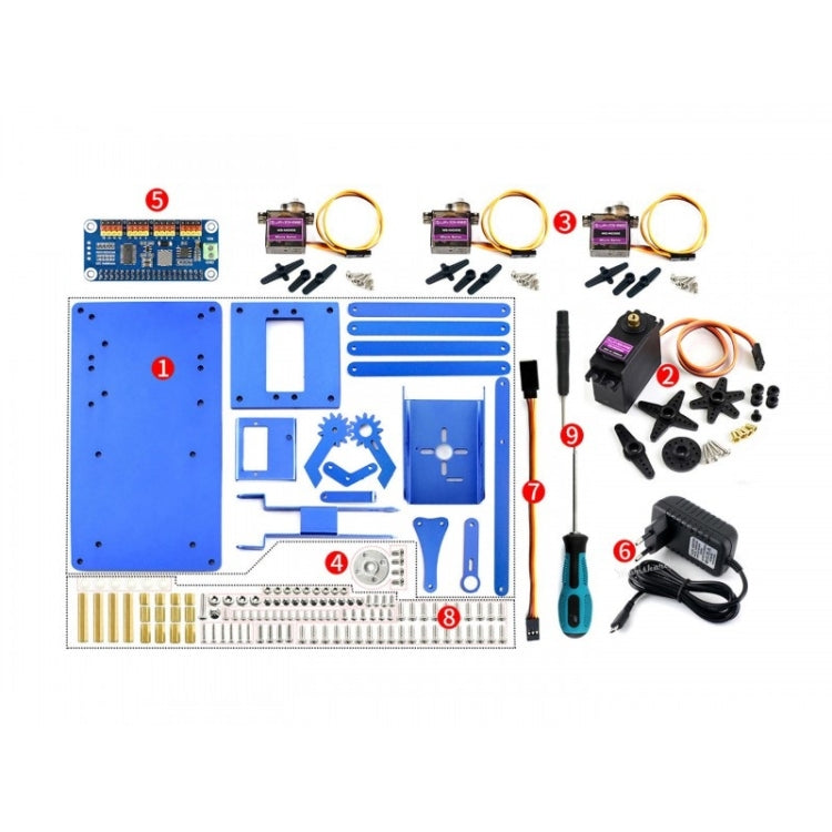 Waveshare 4-DOF Metal Robot Arm Kit for Raspberry Pi (Europe), Bluetooth / WiFi Remote Control, EU Plug