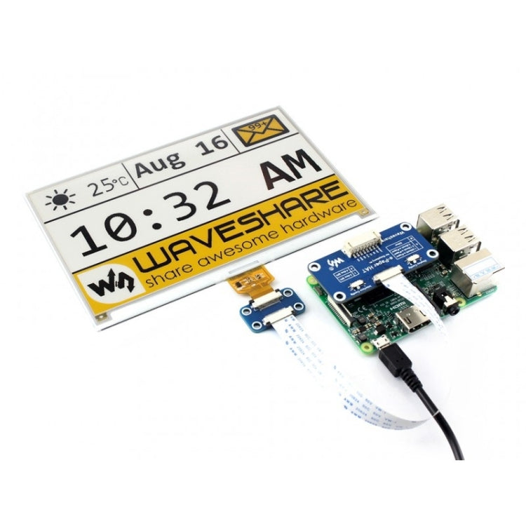 Waveshare 7.5 inch 640x384 pixel E-Ink Yellow Black White Three-color Display HAT for Raspberry Pi