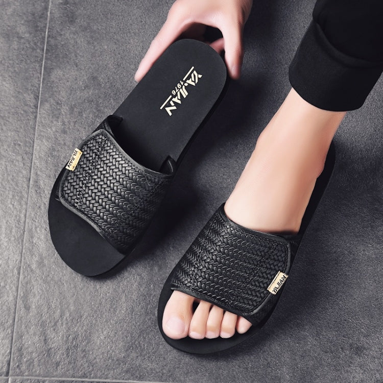 Trend Personality Woven Texture Comfortable Leather Slippers for Men