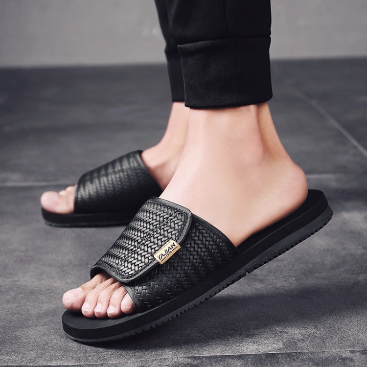 Trend Personality Woven Texture Comfortable Leather Slippers for Men