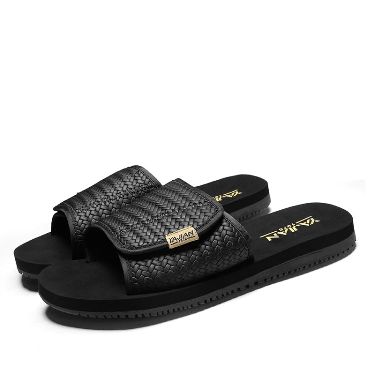 Trend Personality Woven Texture Comfortable Leather Slippers for Men