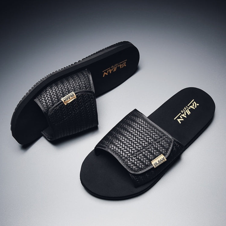 Trend Personality Woven Texture Comfortable Leather Slippers for Men