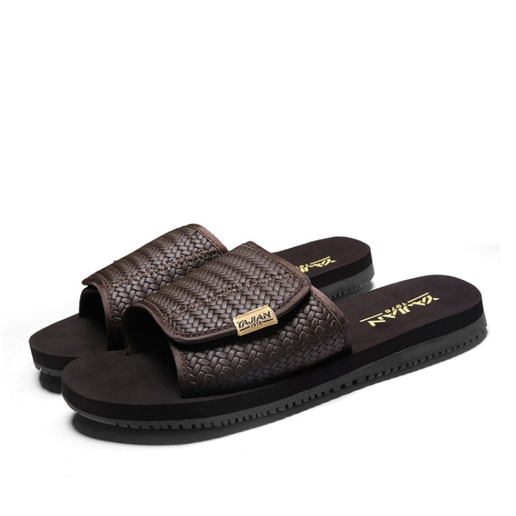 Trend Personality Woven Texture Comfortable Leather Slippers for Men
