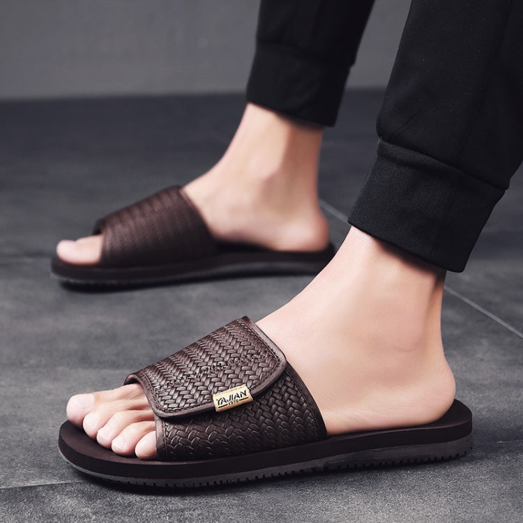 Trend Personality Woven Texture Comfortable Leather Slippers for Men