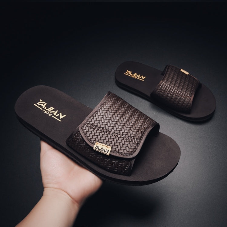 Trend Personality Woven Texture Comfortable Leather Slippers for Men
