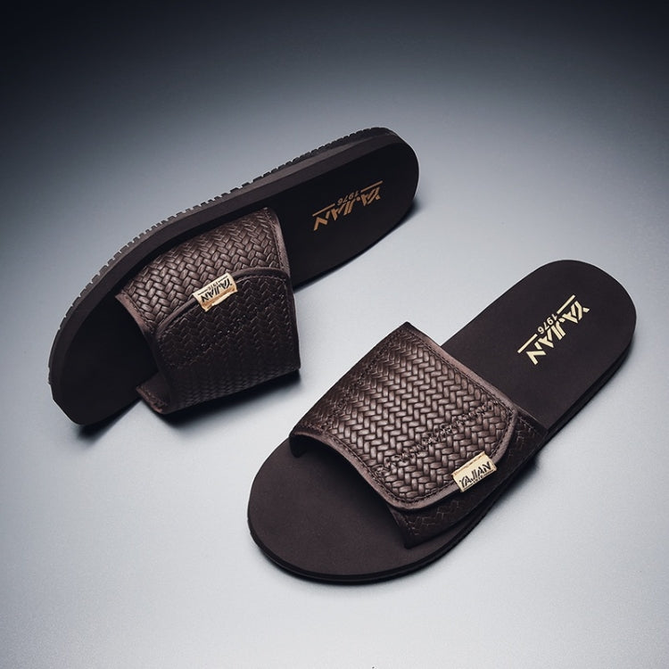 Trend Personality Woven Texture Comfortable Leather Slippers for Men