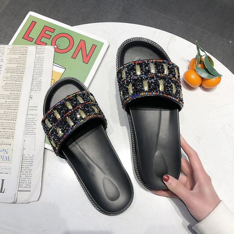 Fashion Flat Aponge Bottom Rhinestone Sequin Slippers for Women