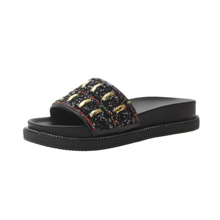 Fashion Flat Aponge Bottom Rhinestone Sequin Slippers for Women