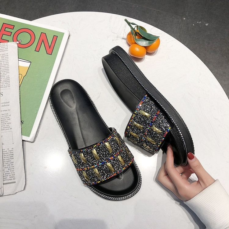 Fashion Flat Aponge Bottom Rhinestone Sequin Slippers for Women