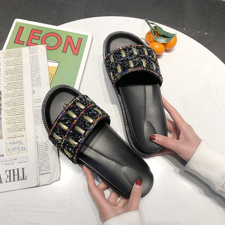 Fashion Flat Aponge Bottom Rhinestone Sequin Slippers for Women