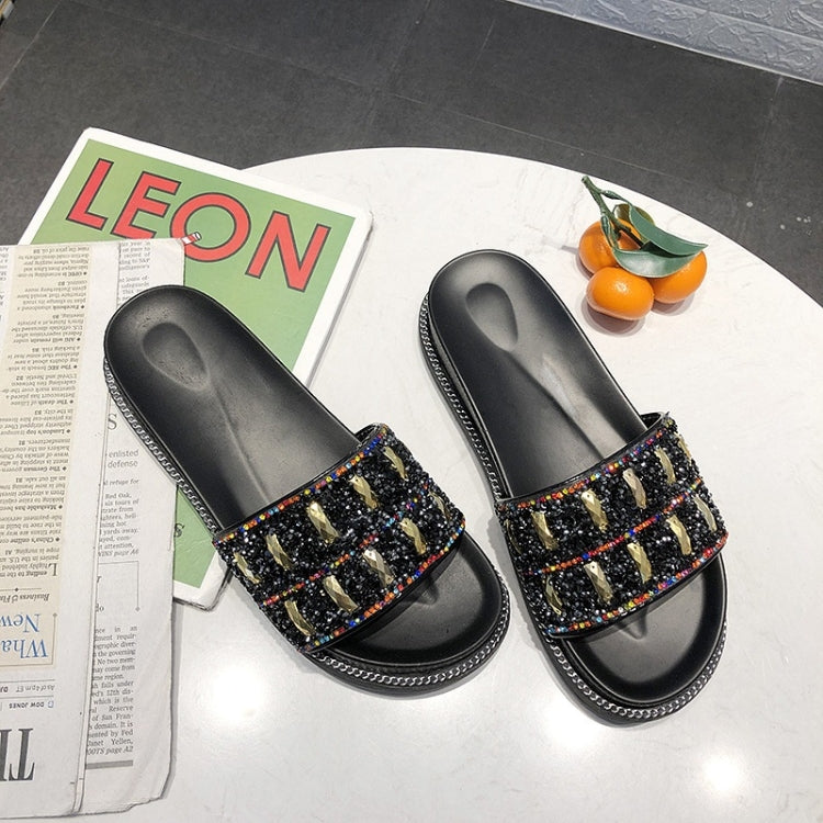 Fashion Flat Aponge Bottom Rhinestone Sequin Slippers for Women