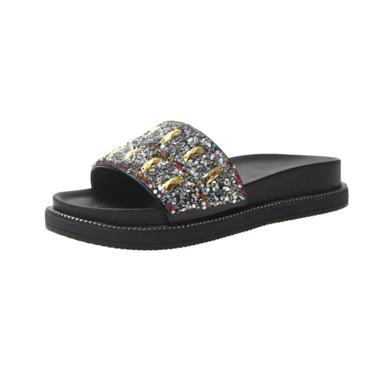 Fashion Flat Aponge Bottom Rhinestone Sequin Slippers for Women
