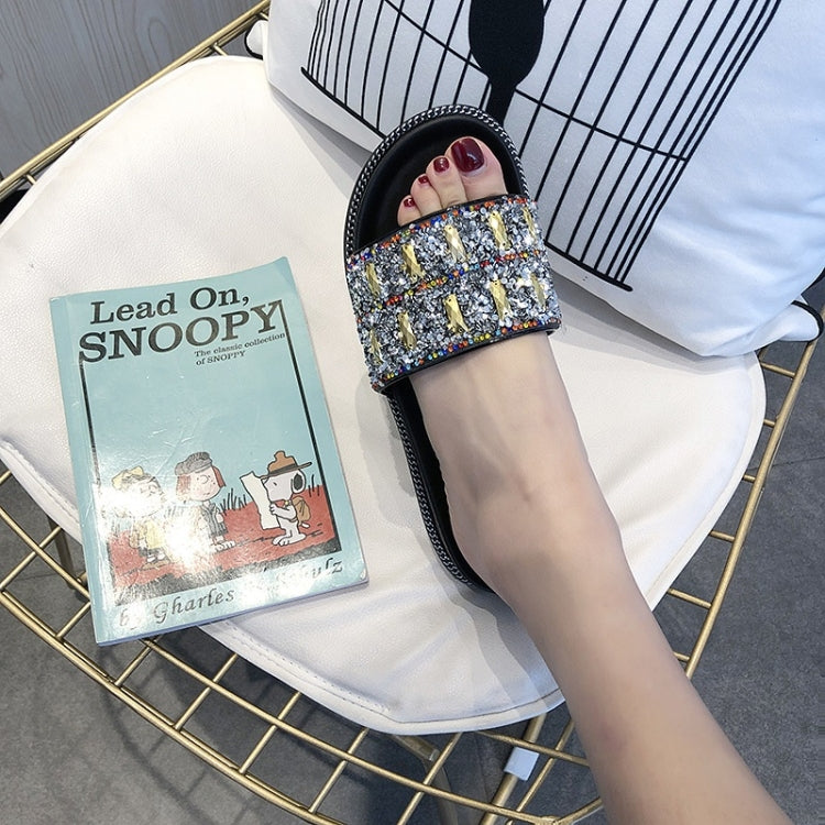 Fashion Flat Aponge Bottom Rhinestone Sequin Slippers for Women