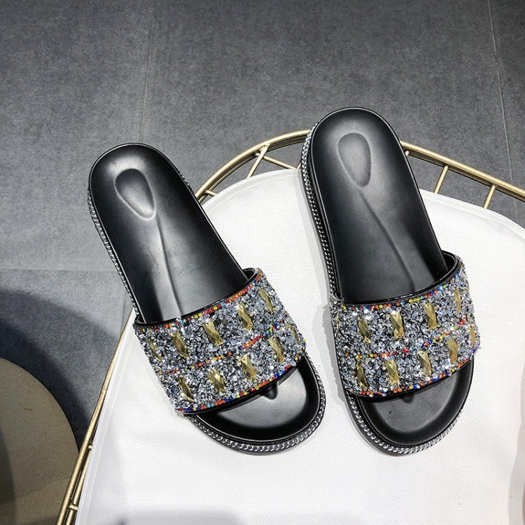 Fashion Flat Aponge Bottom Rhinestone Sequin Slippers for Women