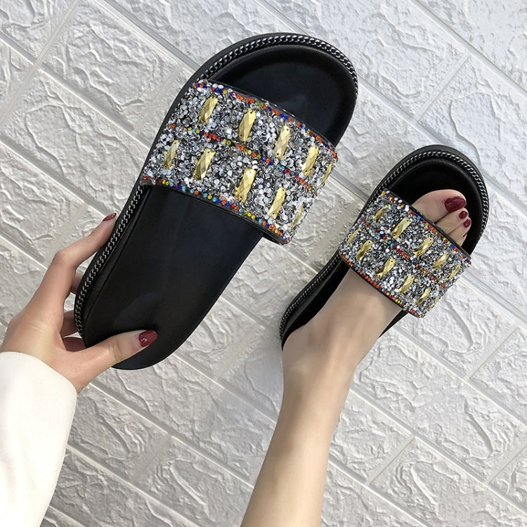 Fashion Flat Aponge Bottom Rhinestone Sequin Slippers for Women