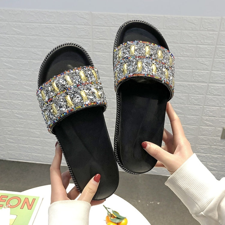 Fashion Flat Aponge Bottom Rhinestone Sequin Slippers for Women