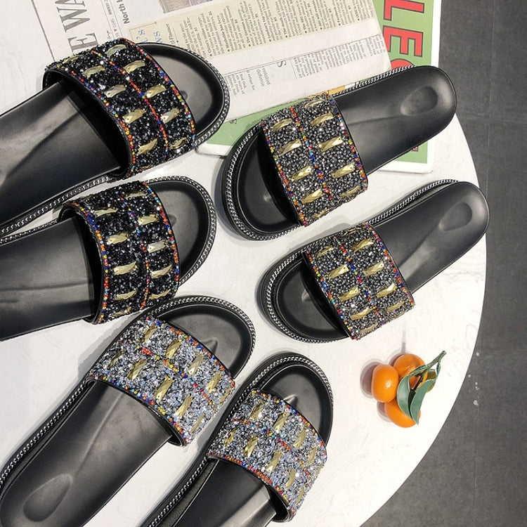 Fashion Flat Aponge Bottom Rhinestone Sequin Slippers for Women