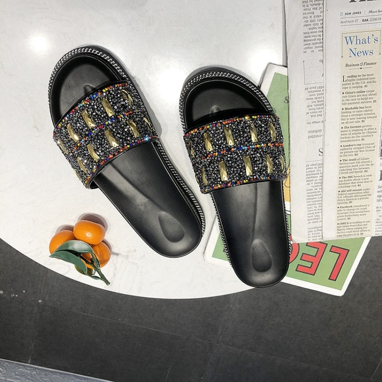 Fashion Flat Aponge Bottom Rhinestone Sequin Slippers for Women