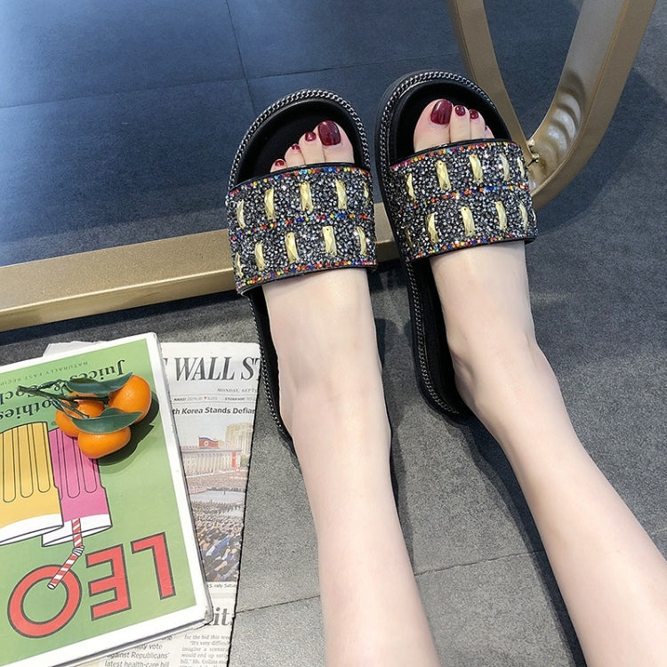Fashion Flat Aponge Bottom Rhinestone Sequin Slippers for Women