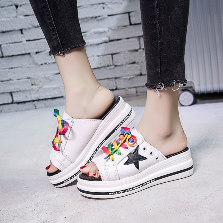 Trendy Flat Muffin Bottom Colorful Lace Five-Star Slippers for Women