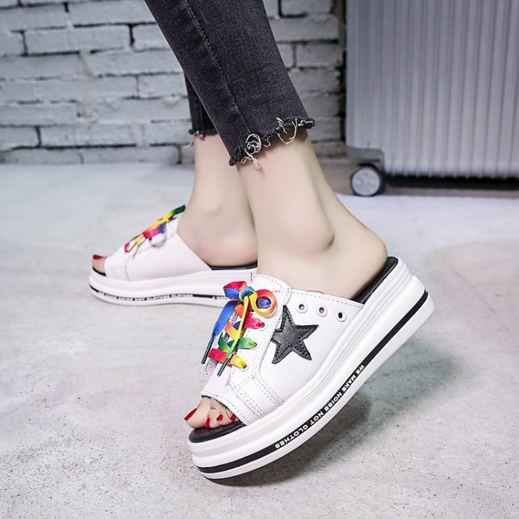 Trendy Flat Muffin Bottom Colorful Lace Five-Star Slippers for Women