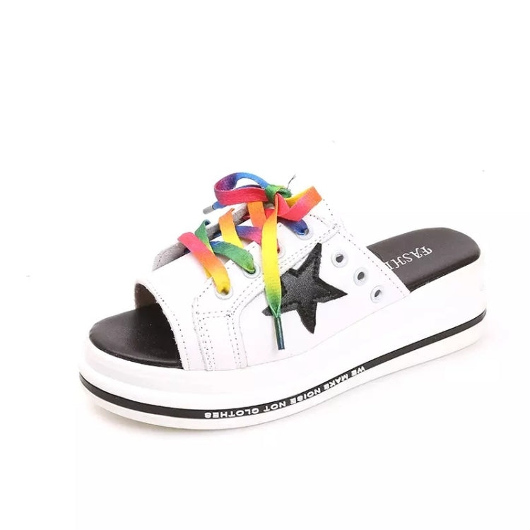 Trendy Flat Muffin Bottom Colorful Lace Five-Star Slippers for Women