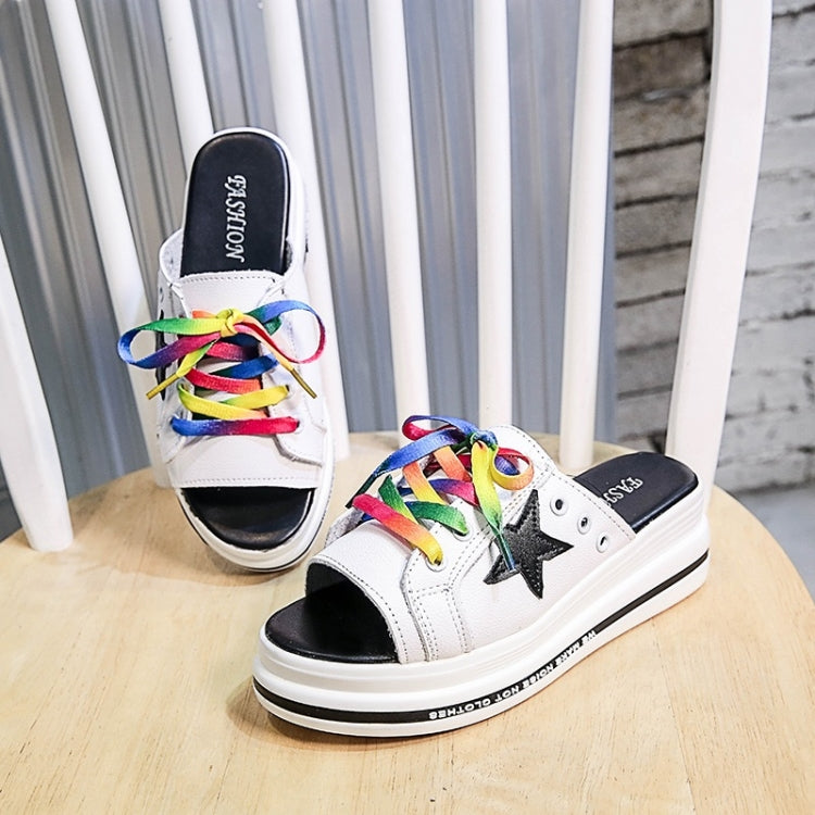 Trendy Flat Muffin Bottom Colorful Lace Five-Star Slippers for Women