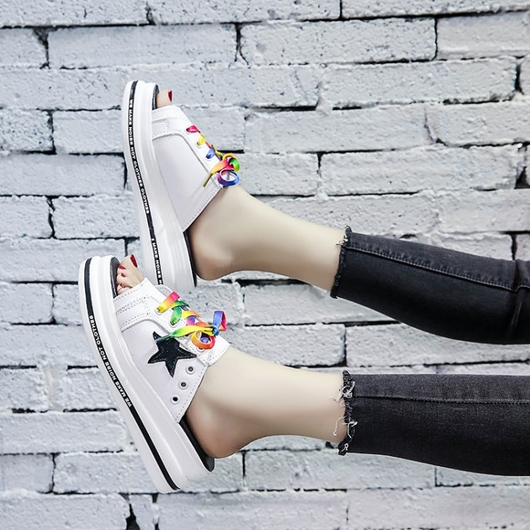 Trendy Flat Muffin Bottom Colorful Lace Five-Star Slippers for Women