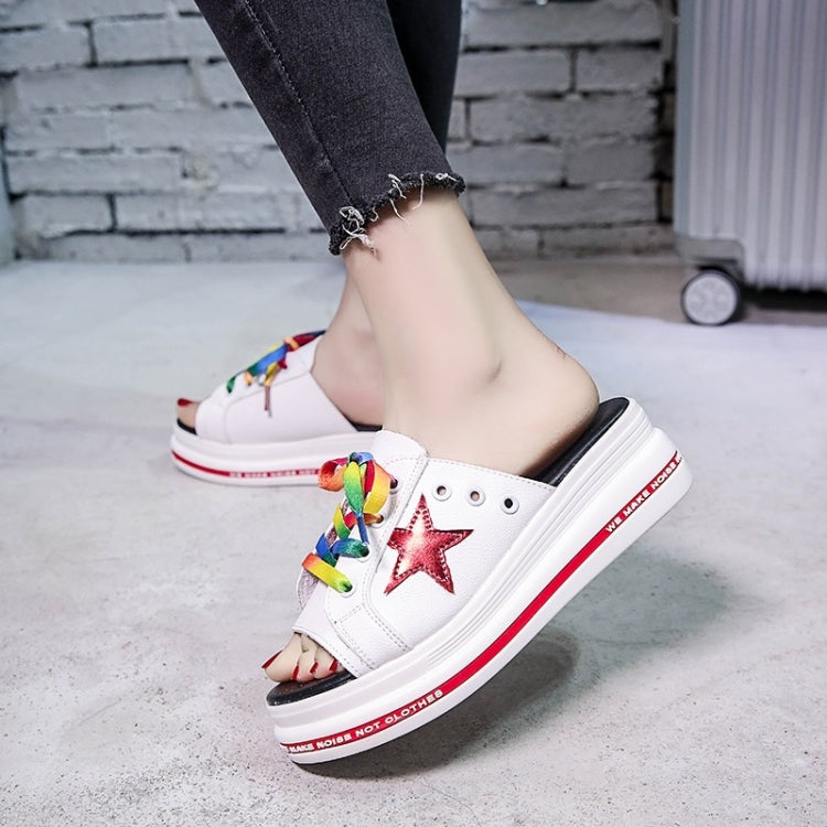 Trendy Flat Muffin Bottom Colorful Lace Five-Star Slippers for Women