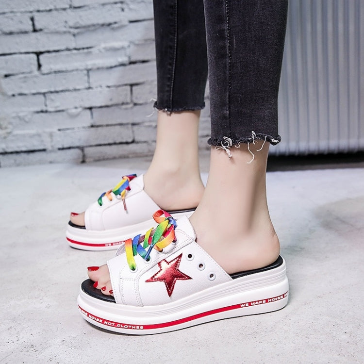 Trendy Flat Muffin Bottom Colorful Lace Five-Star Slippers for Women