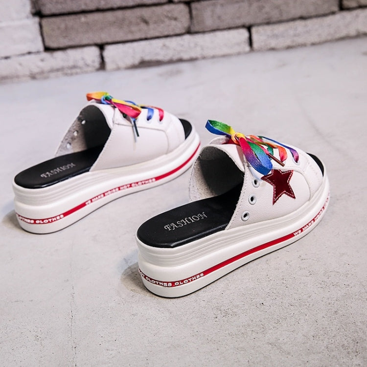 Trendy Flat Muffin Bottom Colorful Lace Five-Star Slippers for Women