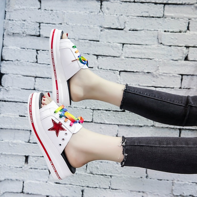 Trendy Flat Muffin Bottom Colorful Lace Five-Star Slippers for Women
