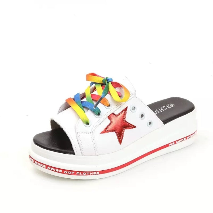Trendy Flat Muffin Bottom Colorful Lace Five-Star Slippers for Women